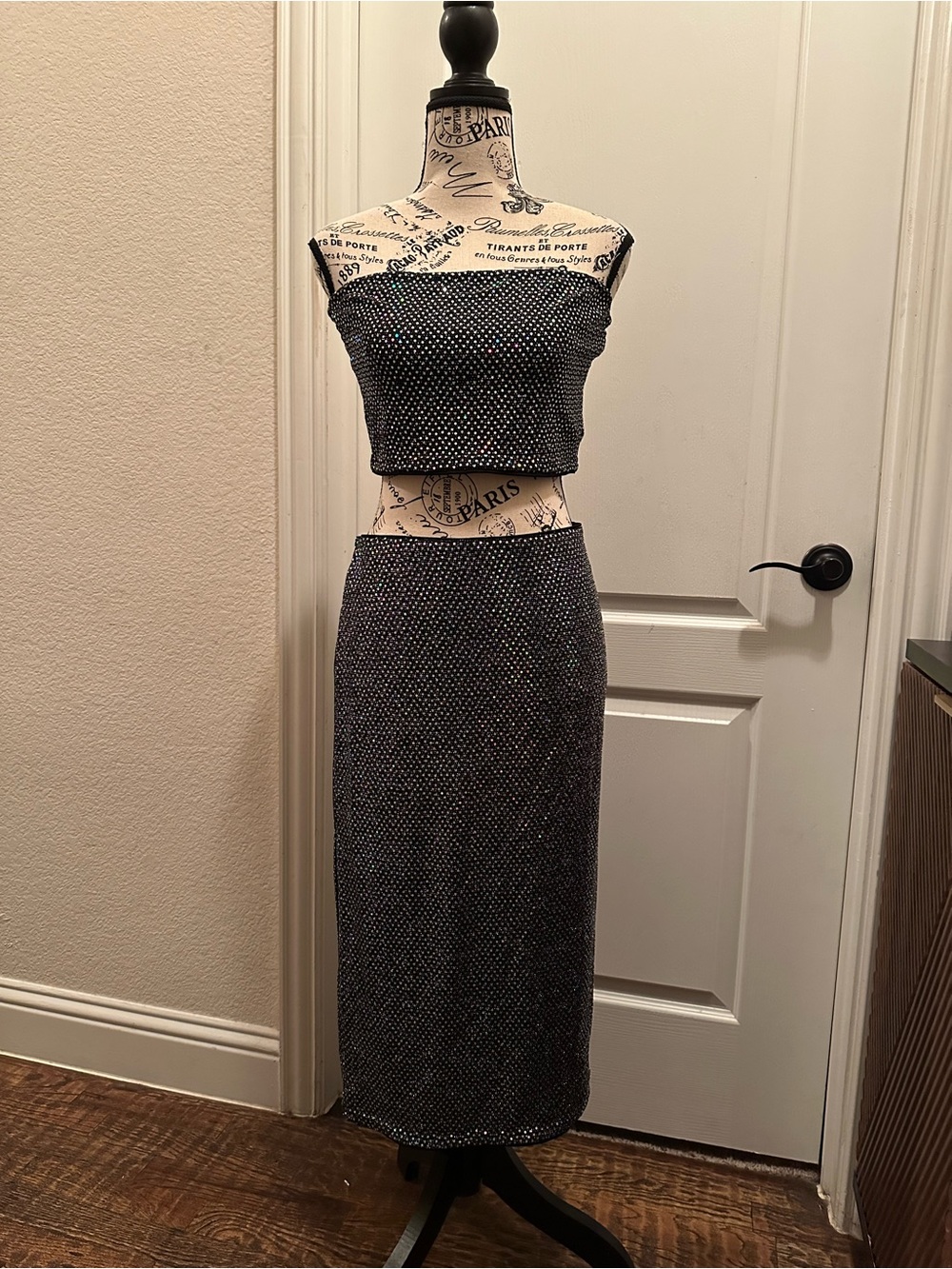 H&M Black Sequin Midi Skirt Set